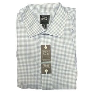 Jos A Bank Traveler 17-36 Traditional Fit Long Sleeve Men Dress Shirt Blue Plaid